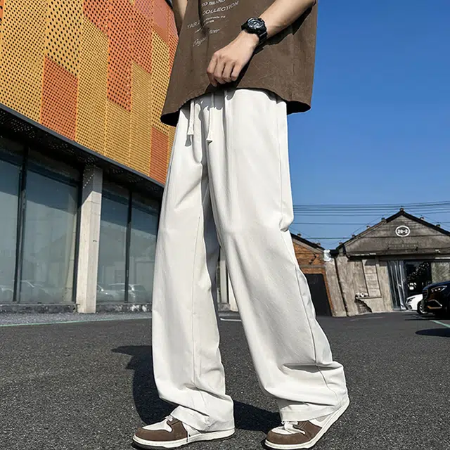 西行纪 美式高街设计感基础款百搭宽松直筒阔腿裤日常通勤简约嘻哈垂感运动休闲裤 男女同款