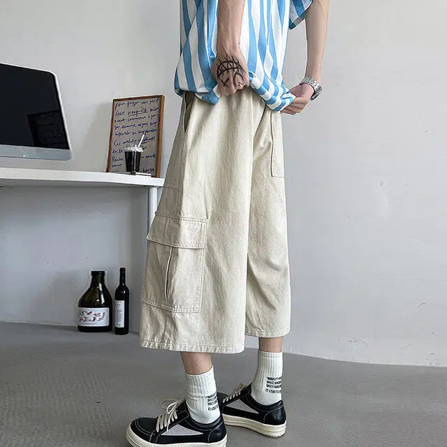 西行纪 美式高街设计感大口袋七分裤舒适百搭透气宽松户外运动直筒阔腿休闲工装短裤 男女同款