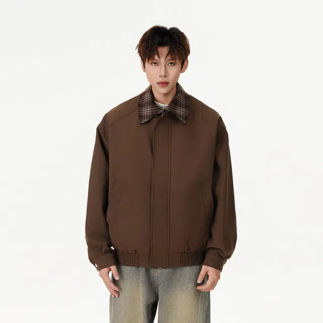 西行纪 美式复古高街格子纹假两件翻领拼接撞色设计美拉德色系外套日常宽松休闲百搭高级质感无性别主义开衫长袖夹克 男女同款