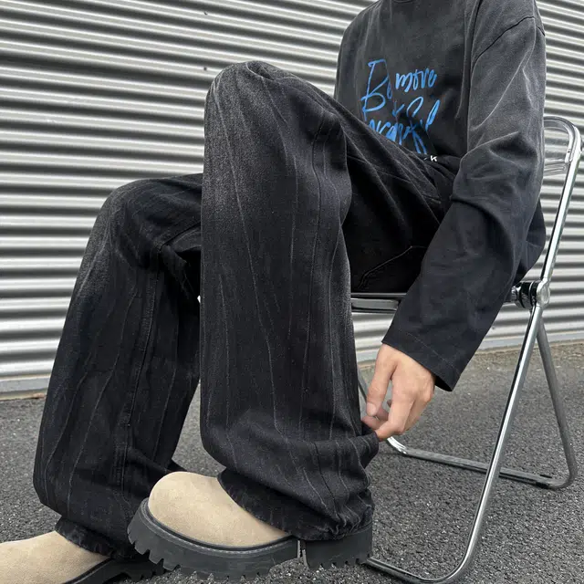 西行纪 美式复古做旧百搭渐变基础款潮牌显高显腿长痞帅嘻哈街头小众拖地阔腿牛仔裤 男女同款