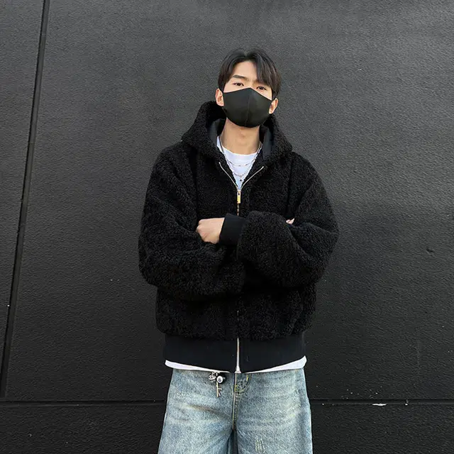 西行纪 美式复古高街纯色羊羔毛痞帅时尚个性绒外套日常无性别主义穿搭高级感情侣宽松休闲加厚保暖连帽棉服 男女同款