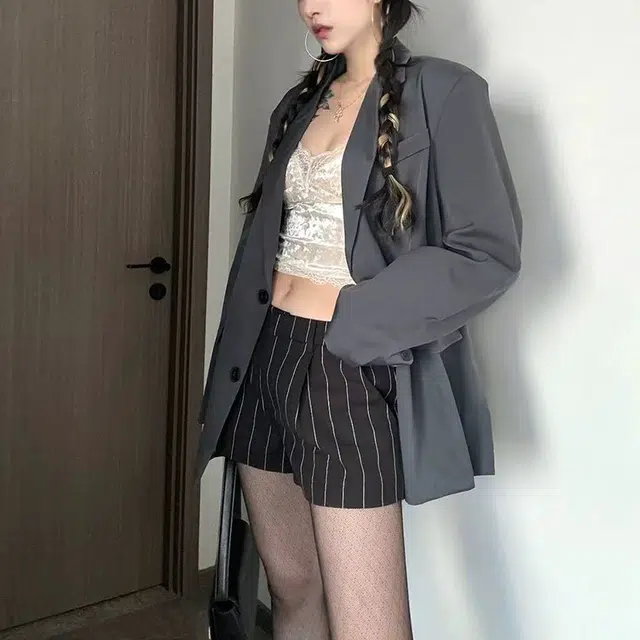 西行纪 美式高街设计经典格雷系多巴胺高级感简约宽松垫肩硬挺小西装外套单排扣垂感休闲夹克 男女同款
