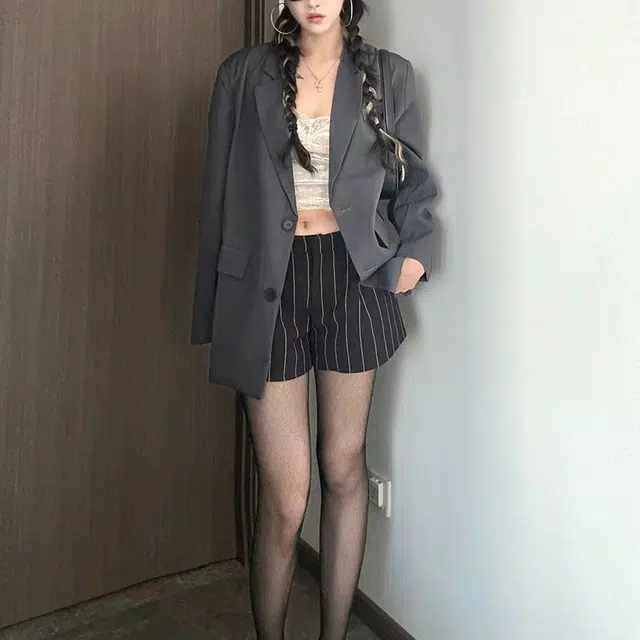 西行纪 美式高街设计经典格雷系多巴胺高级感简约宽松垫肩硬挺小西装外套单排扣垂感休闲夹克 男女同款