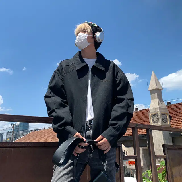 西行纪 美式复古基础款拉链拼接肩膀褶皱设计高级感工装宽松休闲日常无性别通勤穿搭哈灵顿翻领高街痞帅舒适夹克外套 男女同款