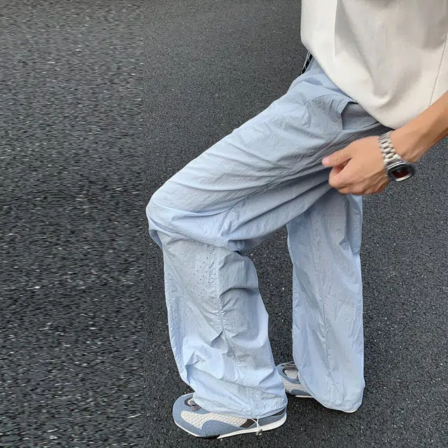 西行纪 美式高街时尚小众多巴胺色系激光打孔速干冰丝直筒长裤日常宽松百搭舒适垂顺轻薄透气松紧中腰休闲裤 男女同款