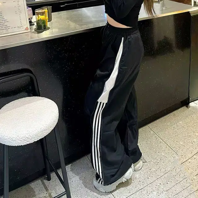 西行纪 侧边条纹拉链潮牌百搭冰丝透气潮流直筒速干长裤伞兵宽松休闲裤 男女同款