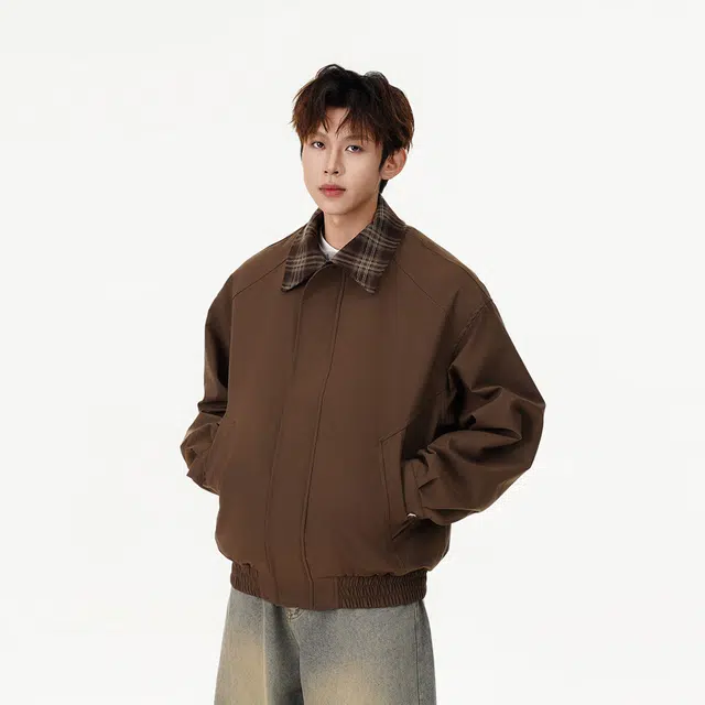 西行纪 美式复古高街格子纹假两件翻领拼接撞色设计美拉德色系外套日常宽松休闲百搭高级质感无性别主义开衫长袖夹克 男女同款