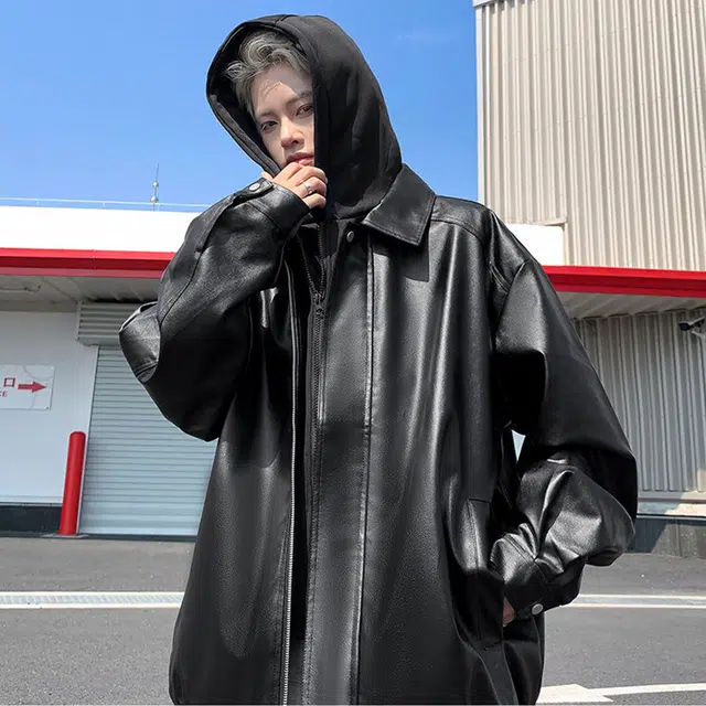 西行纪 美式高街机车服水洗扎染街头痞帅设计感可拆卸假两件连帽开衫宽松休闲舒适百搭高级感飞行员夹克外套 男女同款