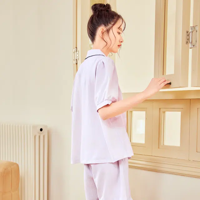 森马 家居服圆翻领撞色可外穿休闲舒适简约柔软睡衣套装 女款