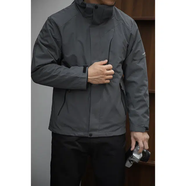 唔刃 工装山系户外三合一可拆连帽登山服摇粒绒运动男女夹克外套 男款