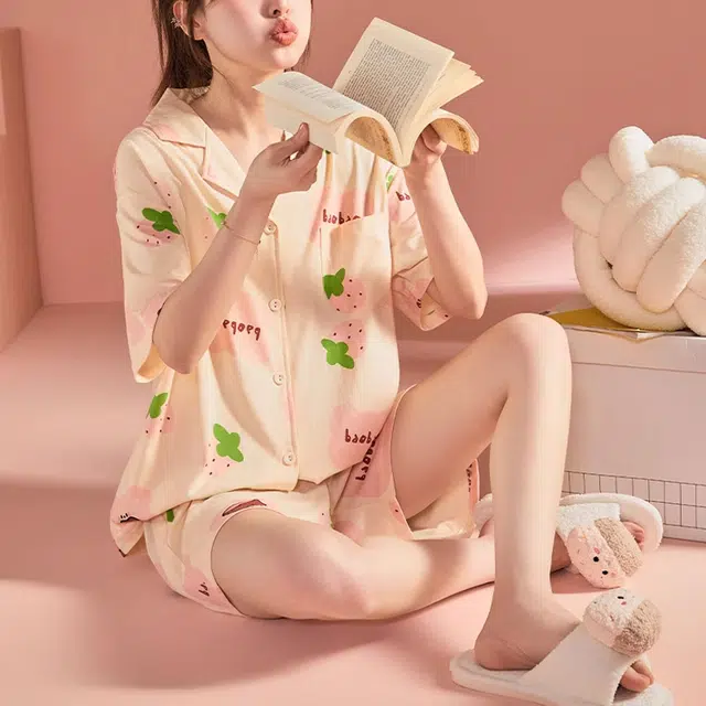 橡柠派 甜美可爱时尚三件套简约舒适睡衣套装 女款 米白色