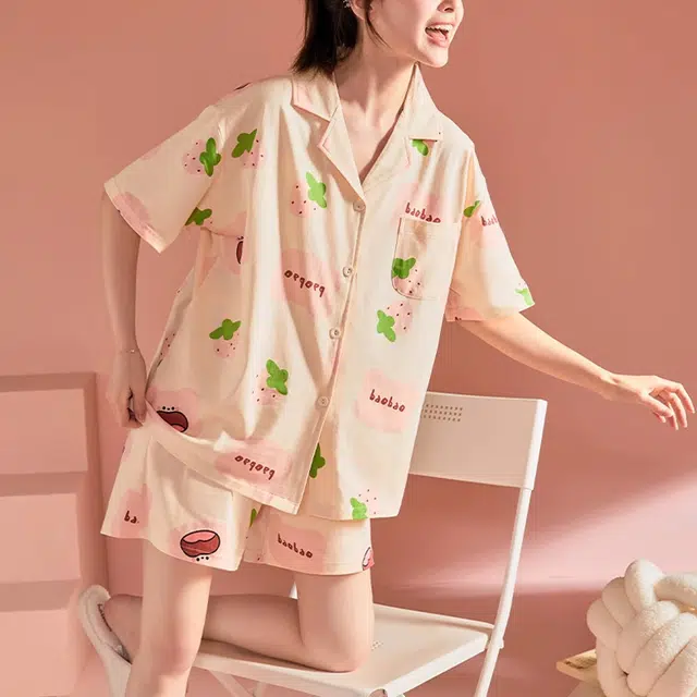橡柠派 甜美可爱时尚三件套简约舒适睡衣套装 女款 米白色