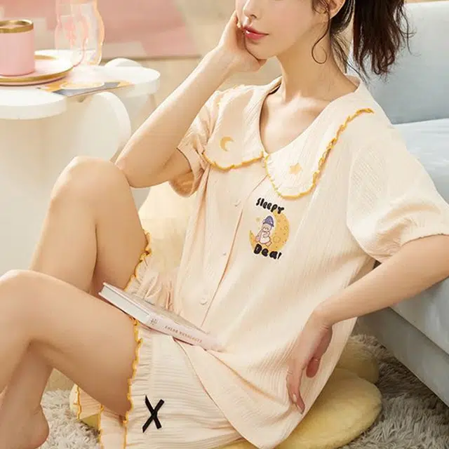 橡柠派 休闲纯色简约短袖短裤睡衣套装 女款 活力橙