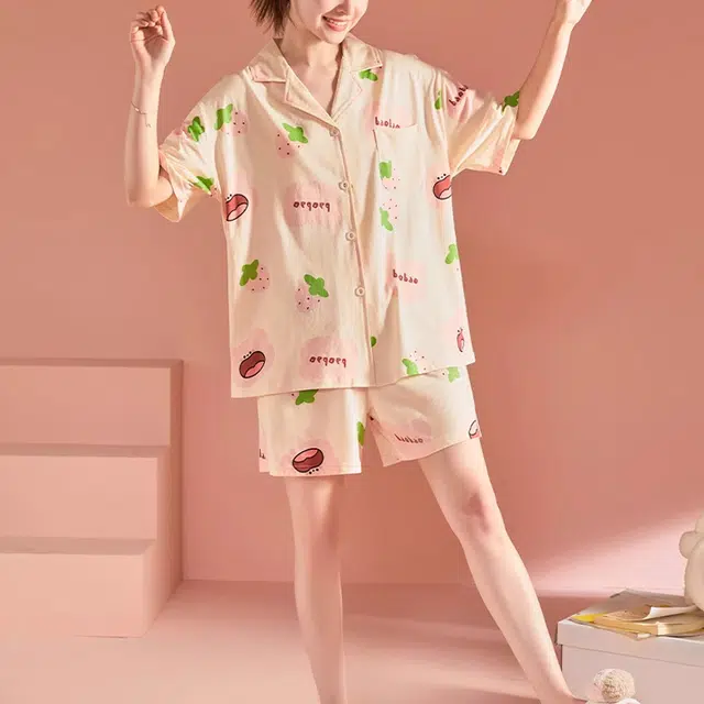 橡柠派 甜美可爱时尚三件套简约舒适睡衣套装 女款 米白色