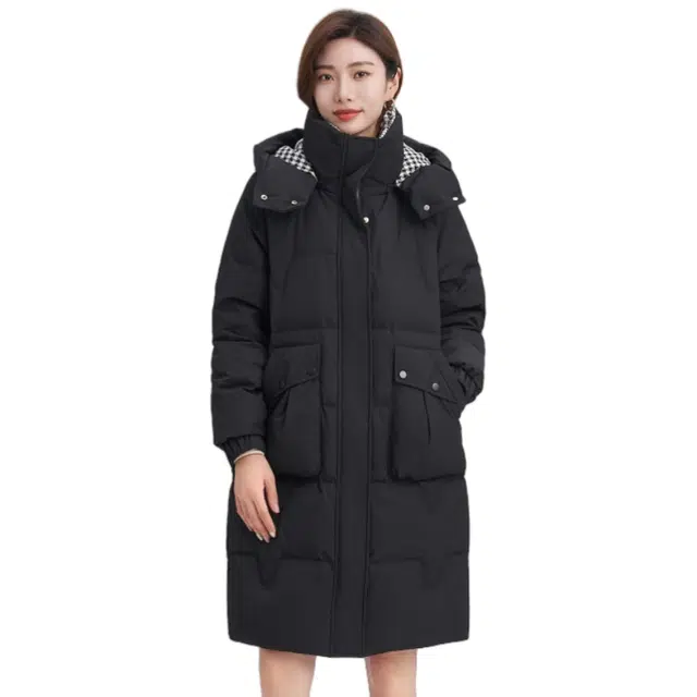 雅鹿 时尚经典纯色长款舒适保暖抗寒连帽防风防冻羽绒服 女款