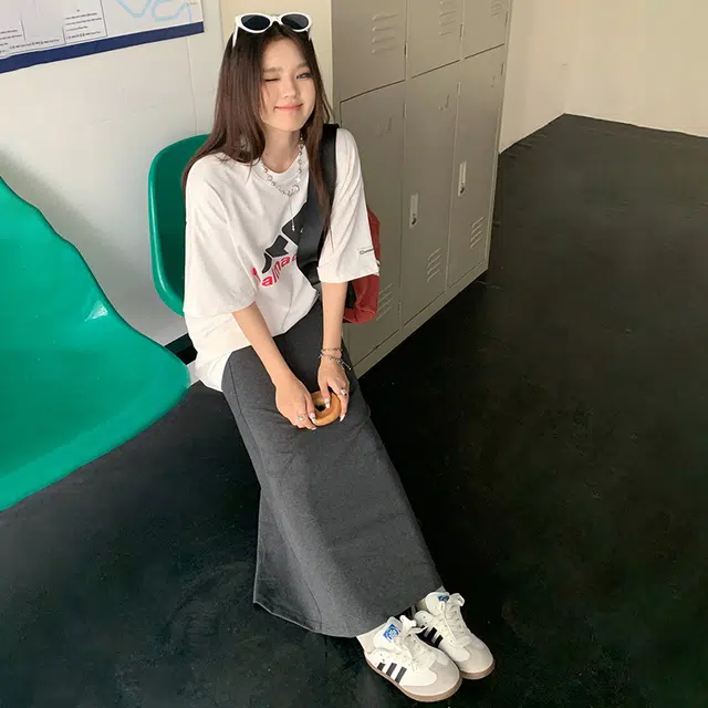 花蔓色 美式复古百搭纯色高腰垂感包臀通勤气质优雅休闲长裙 女款