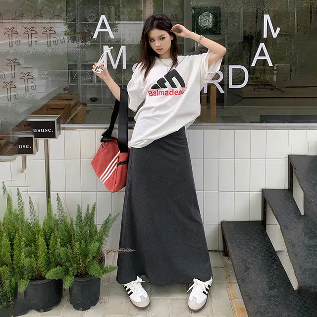 花蔓色 美式复古百搭纯色高腰垂感包臀通勤气质优雅休闲长裙 女款