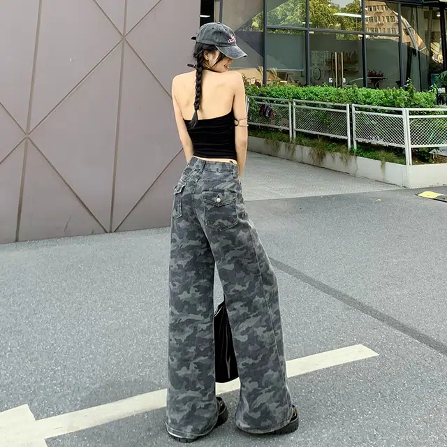 依钗 美式高街风宽松垂感高腰百搭户外休闲裤牛仔裤 女款