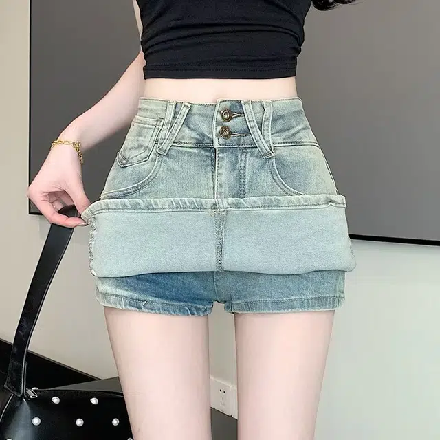 依钗 美式复古高腰包臀小个子大码防走光半身裙裤牛仔短裙 女款