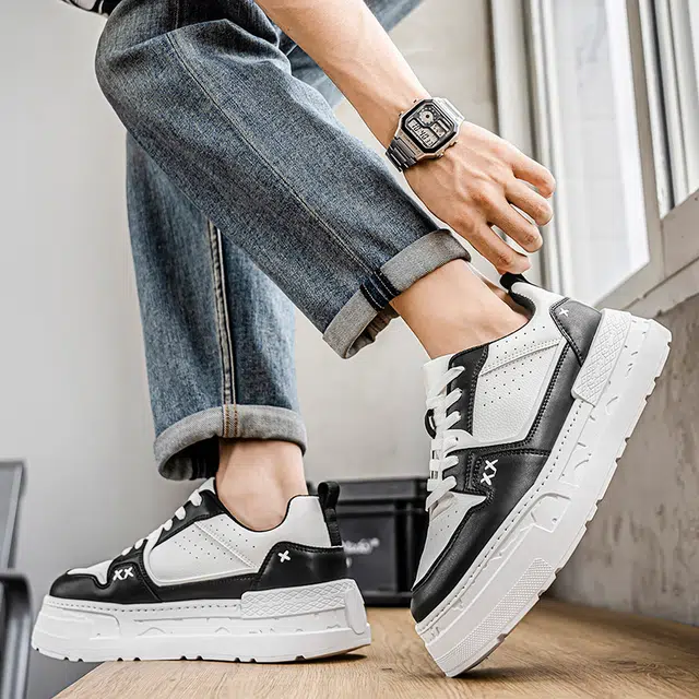 超纤皮 潮流时尚百搭简约厚底显高学院风皮面休闲 低帮 经典板鞋 男款