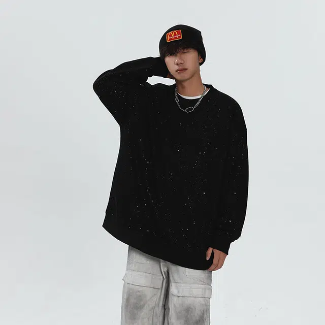 零氏 港风宽松舒适潮流日常百搭轻奢满天星圆领长袖卫衣 男女同款
