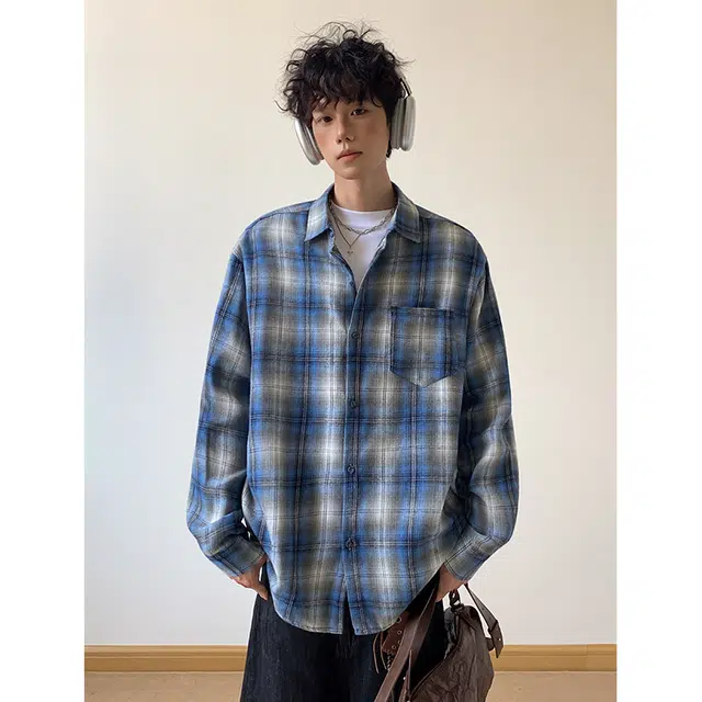 零氏 简约舒适百搭休闲格子长袖衬衫 男女同款