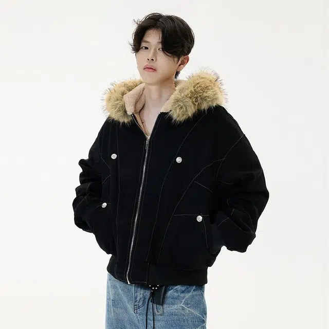 零氏 派克服短款座山雕大毛领连帽加厚保暖宽松棉衣冬季外套美式复古棉服 男女同款