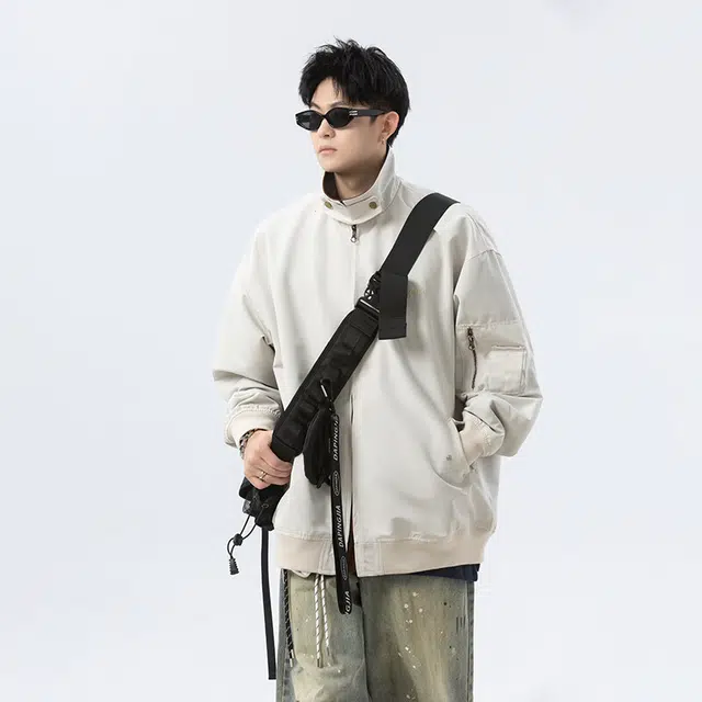 零氏 美式复古简约潮流撞色翻领基础款拼接户外运动休闲百搭落肩袖长袖夹克外套 男女同款