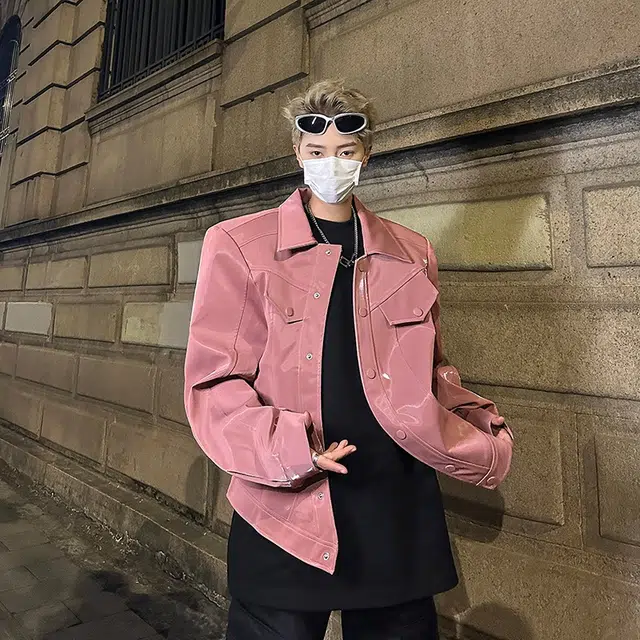 零氏 美式高街复古漆皮纯色亮面潮流帅气个性时尚长袖皮衣 男女同款