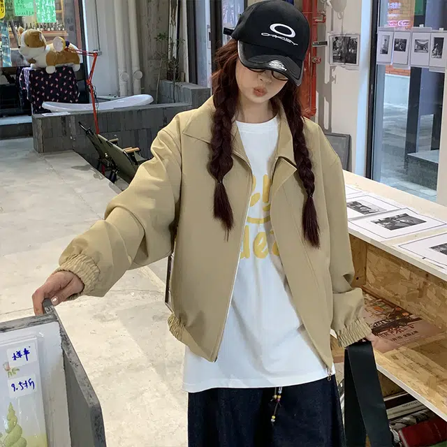 零氏 美式潮流宽松简约纯色基础款休闲百搭痞帅翻领西装高街感飞行员工装夹克外套 男女同款