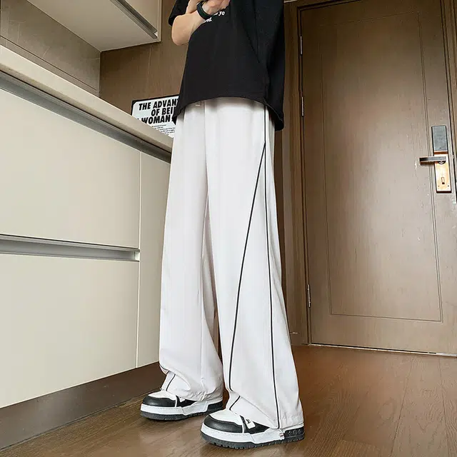 零氏 美式复古凉感速干阔腿拼接条纹垂感宽松直筒夏季休闲短裤 男女同款