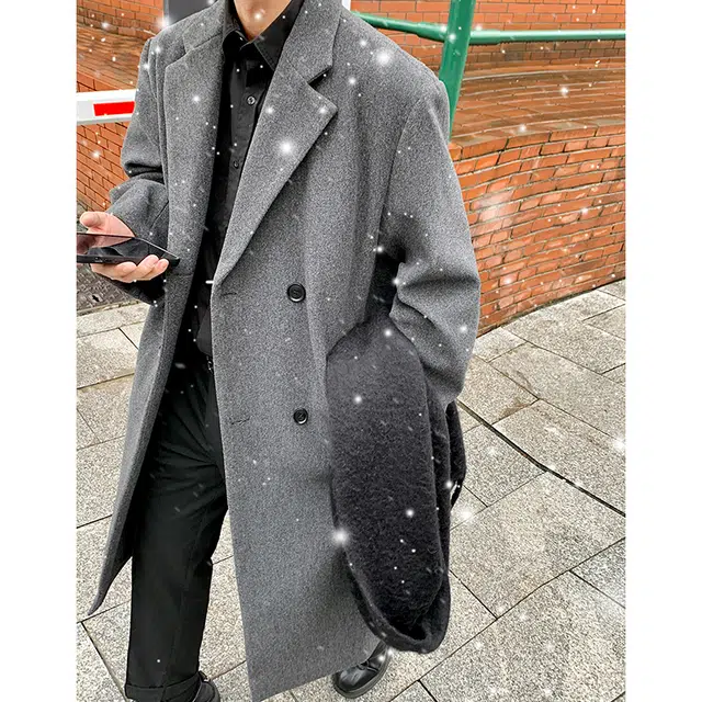 零氏 经典纯色过膝长款简约双排扣翻领加厚保暖大衣 男女同款