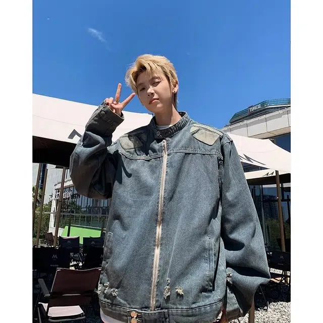 零氏 美式小众破洞毛边工装春秋季设计感解构复古立领机车牛仔外套 男女同款