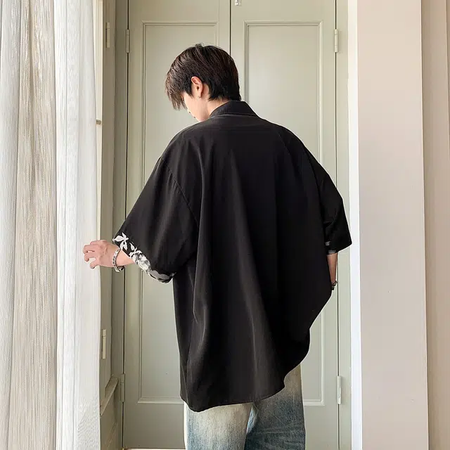 零氏 新中式水墨画贴口袋潮流上衣薄款宽松休闲百搭短袖衬衫 男女同款