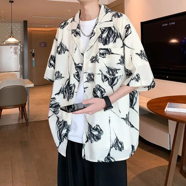 零氏 垂感透气轻薄宽松大码休闲通勤痞帅翻领短袖衬衫 男女同款