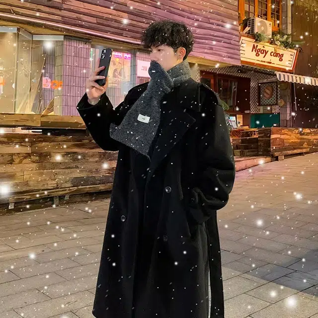 零氏 美式复古经典简约纯色双排扣腰带设计高级感翻领休闲宽松百搭长款过膝通勤厚款毛呢大衣 男女同款