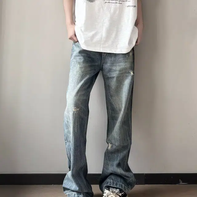 零氏 美式复古潮流水洗做旧破洞宽松百搭时尚基础款简约潮牌直筒牛仔裤 男女同款