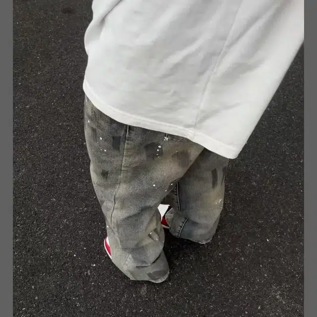 零氏 美式复古水洗做旧高街扎染泼墨设计个性基础款舒适亲肤透气宽松百搭直筒阔腿牛仔裤 男女同款