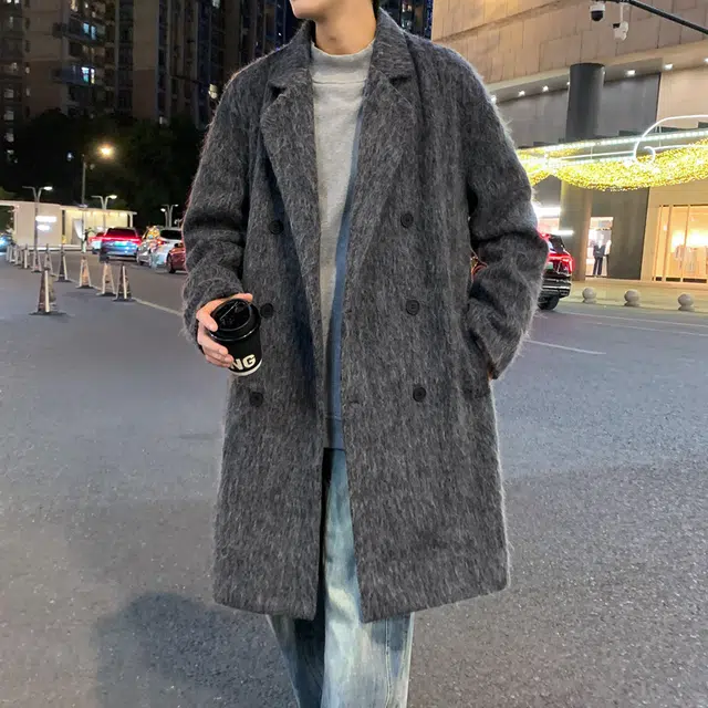 零氏 韩系慵懒风简约纯色基础款长款双排扣宽松保暖高级感长袖大衣 男女同款
