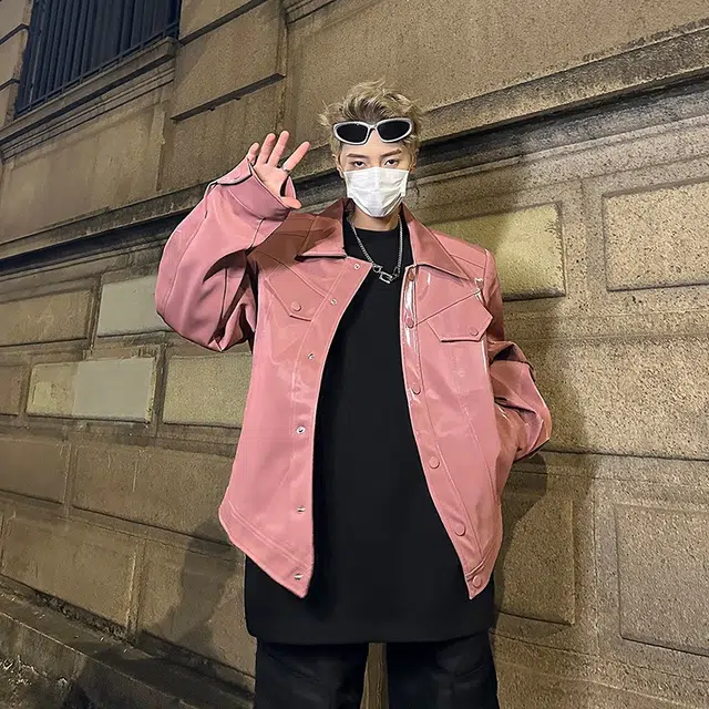 零氏 美式高街复古漆皮纯色亮面潮流帅气个性时尚长袖皮衣 男女同款