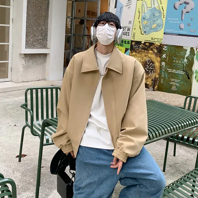 零氏 美式潮流宽松简约纯色基础款休闲百搭痞帅翻领西装高街感飞行员工装夹克外套 男女同款