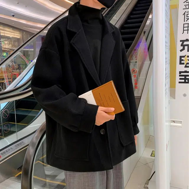 零氏 高级感韩版中长款纯色潮流时尚长袖毛呢大衣 男女同款