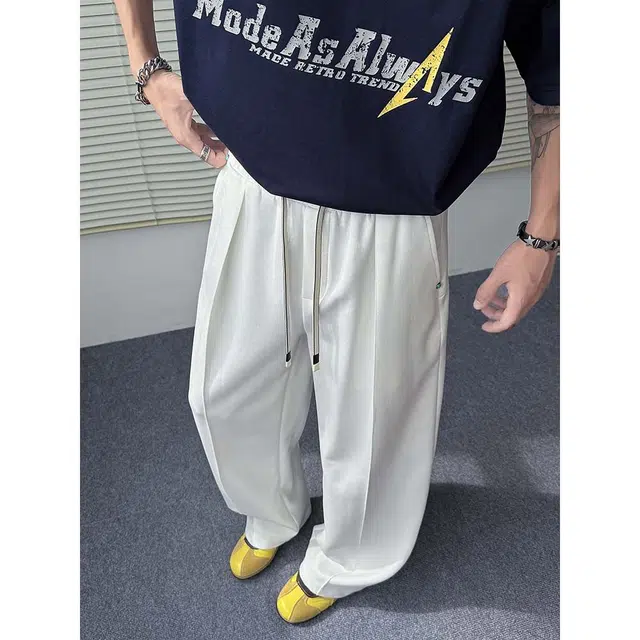 零氏 凉感立体剪裁褶皱设计垂感百搭时尚直筒休闲裤 男女同款