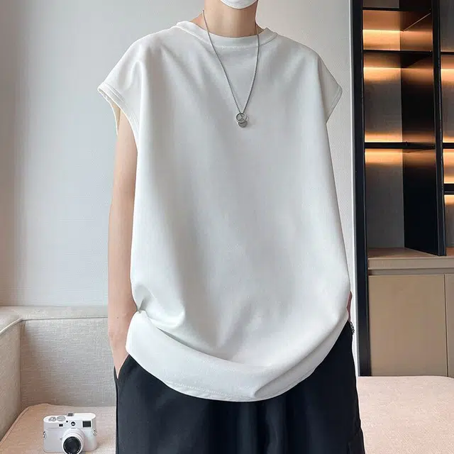 零氏 美式简约纯色休闲百搭基础款通勤跑步健身透气亲肤柔软麂皮绒圆领重磅宽松坎肩无袖背心 男女同款