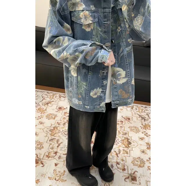 零氏 高街美式印花翻领时尚潮流百搭宽松牛仔外套 男女同款