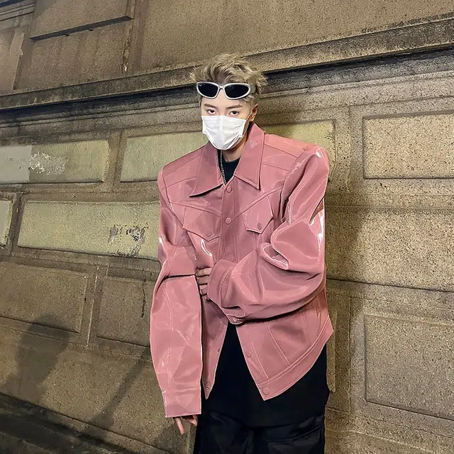 零氏 美式高街复古漆皮纯色亮面潮流帅气个性时尚长袖皮衣 男女同款
