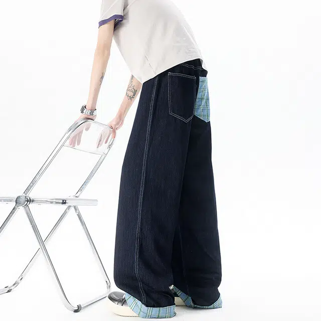 零氏 美式复古高街宽松休闲百搭时尚直筒阔腿拖地牛仔裤 男女同款