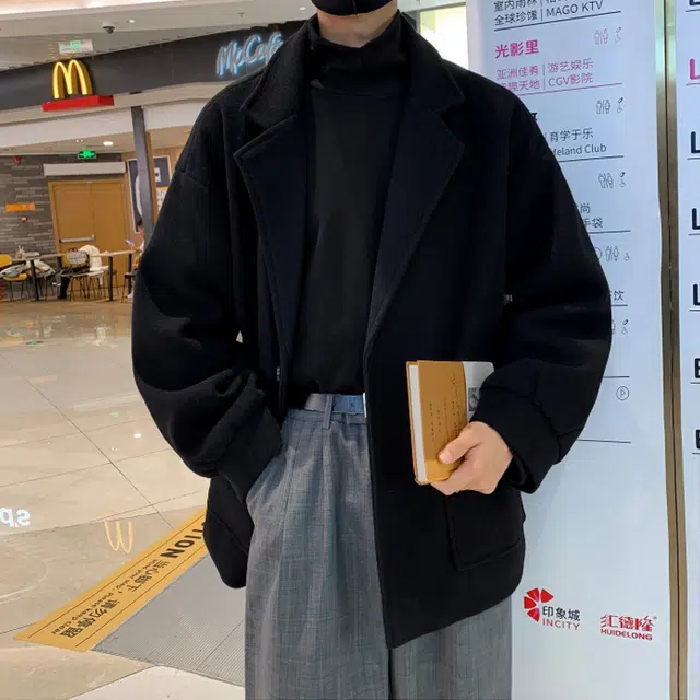 零氏 高级感韩版中长款纯色潮流时尚长袖毛呢大衣 男女同款