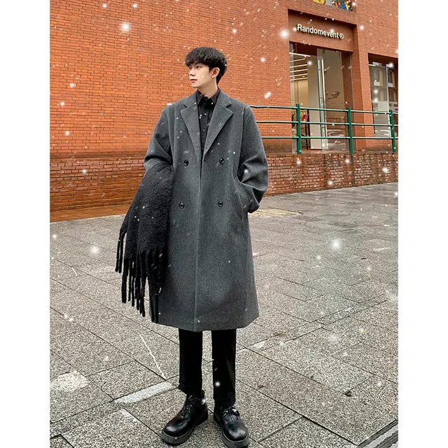 零氏 经典纯色过膝长款简约双排扣翻领加厚保暖大衣 男女同款