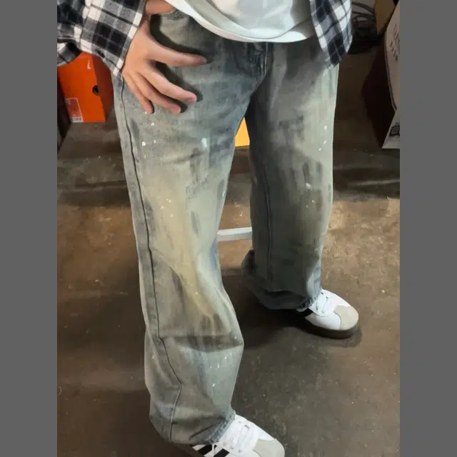 零氏 美式复古水洗做旧高街扎染泼墨设计个性基础款舒适亲肤透气宽松百搭直筒阔腿牛仔裤 男女同款